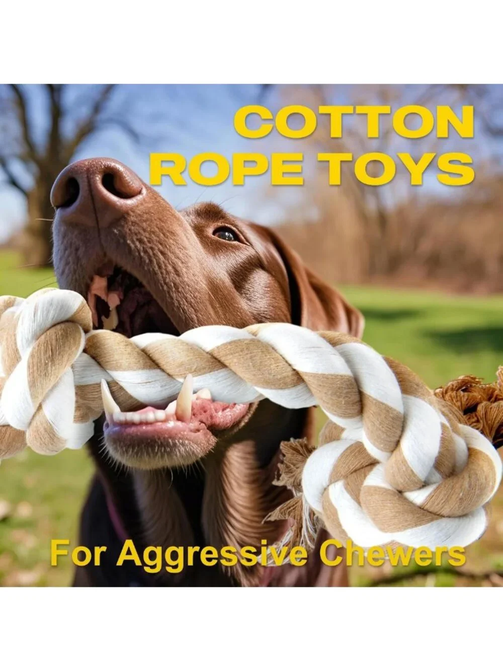 Durable Dog Rope Toy for Large Aggressive Chewers, Natural Cotton 3 Knots